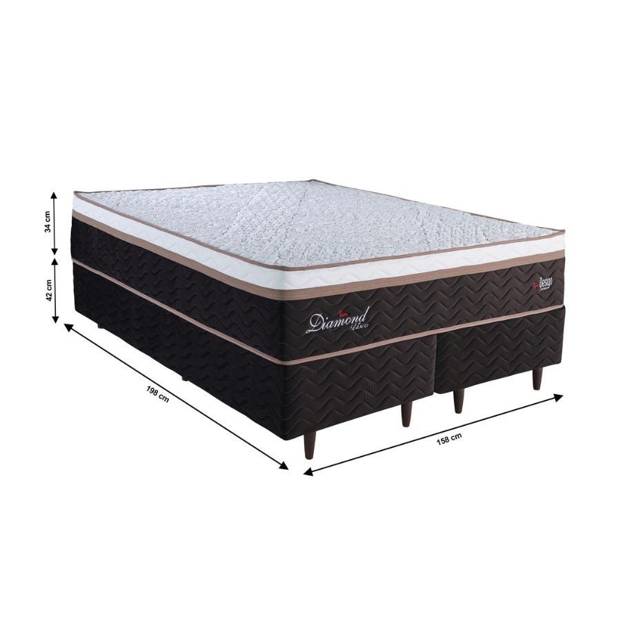 Conjunto Box PKT Diamond Casal 158cm, com molas ensacadas - Design Colchões
