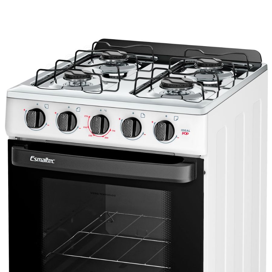 Fogão 4 Bocas Esmaltec Ideal Pop Branco F4ISB - Acendimento Manual, Forno Limpa Fácil, Mesa de Aço I