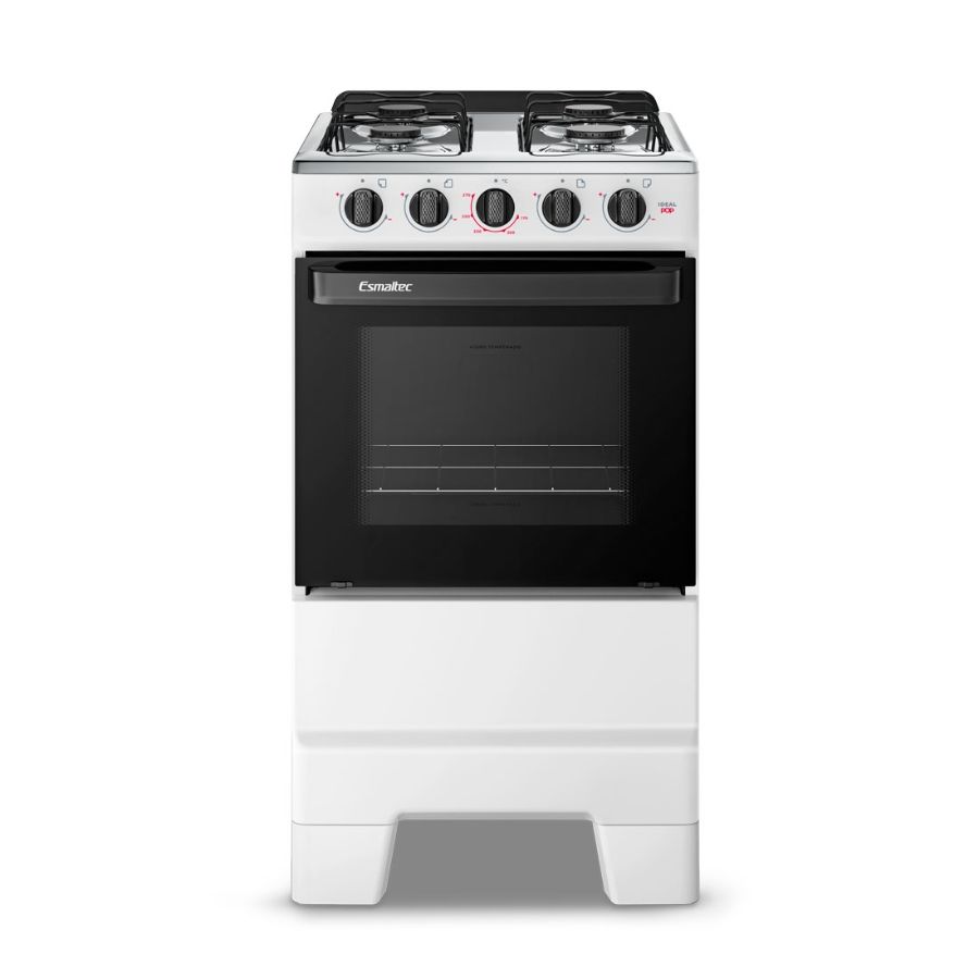 Fogão 4 Bocas Esmaltec Ideal Pop Branco F4ISB - Acendimento Manual, Forno Limpa Fácil, Mesa de Aço I