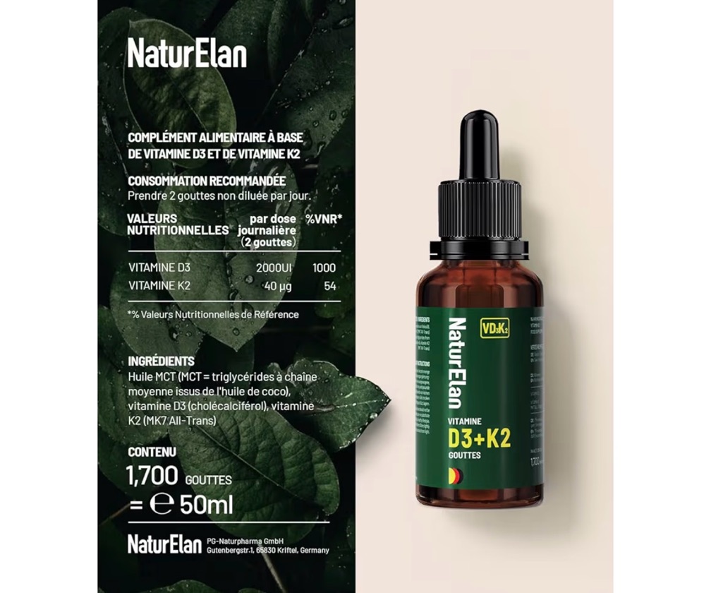 Vitamine D3 K2 50ml / 2000IU - NaturElan