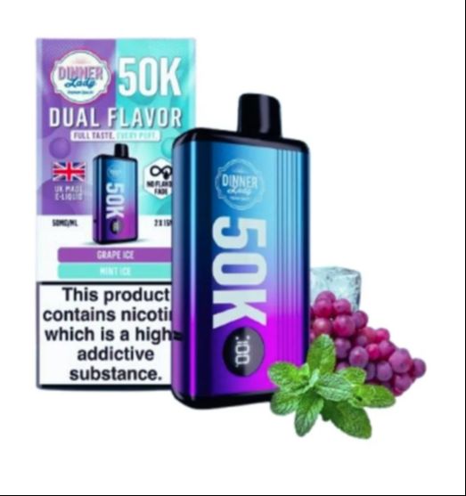 DINNER LADY DUAL FLAVOR GRAPE ICE E MINT ICE 50000 PUFFS