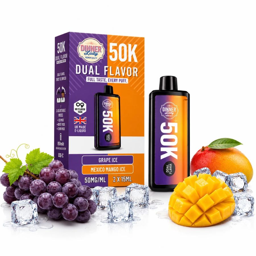 DINNER LADY DUAL FLAVOR GRAPE ICE E MEXICO MANGO ICE 50000 PUFFS