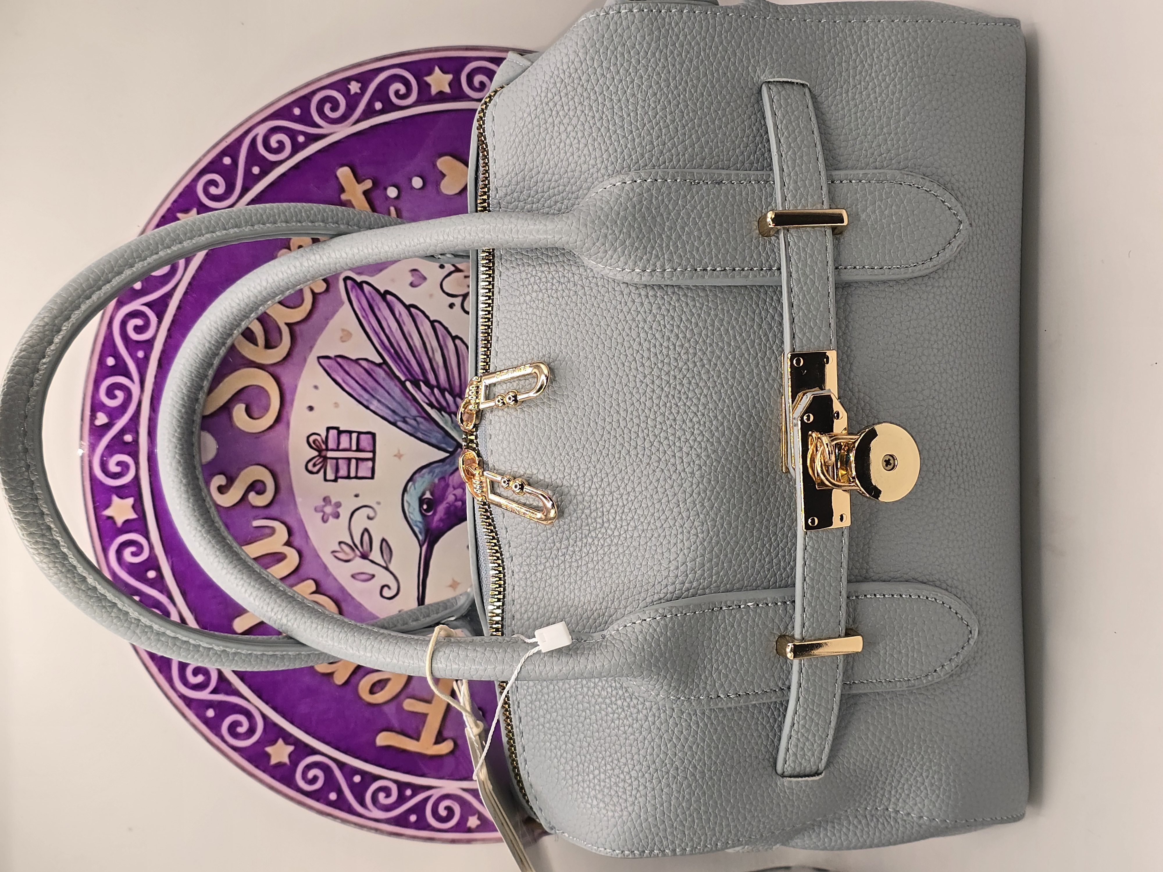 Bi17 Bolsa USA de asas color azul con strap para usar como shoulder bag, piel vegana