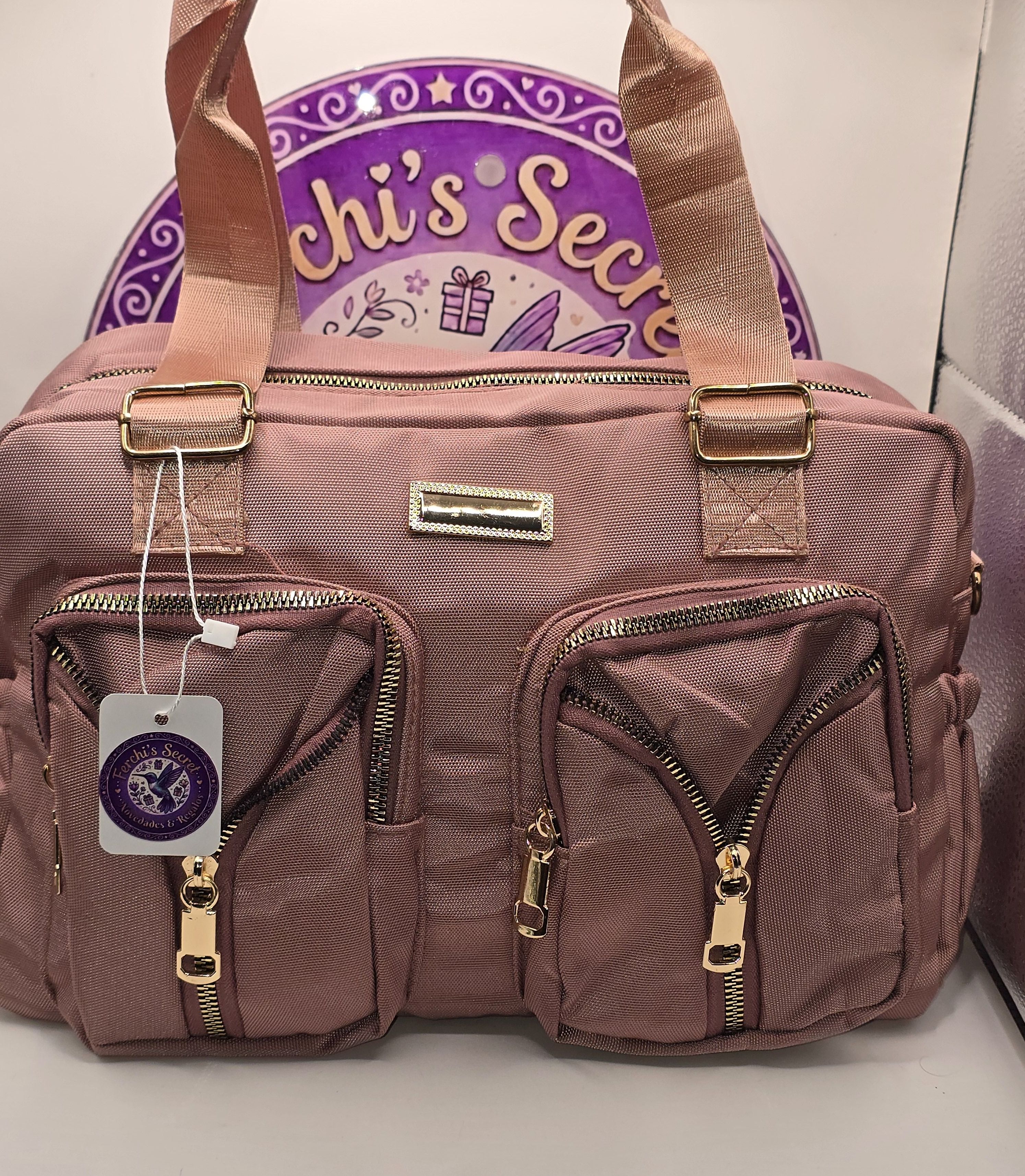 Bi18 Hermosa Bolsa Weng Pan en color rosa, multiples cierres