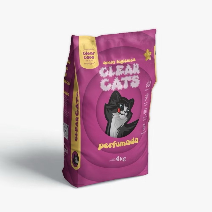 Areia Higiênica Sanitária Grossa Perfumada para Gatos Clear Cats 4kg