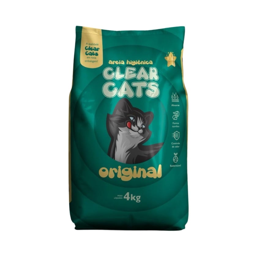 Areia Higiênica Sanitária Grossa para Gatos Clear Cats 4kg