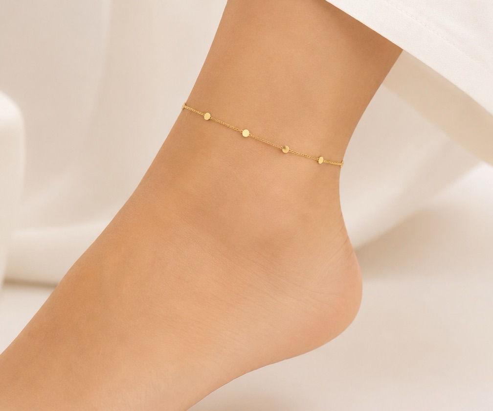 Tornozeleira Mini Círculos Amassados Banhada a Ouro 18k