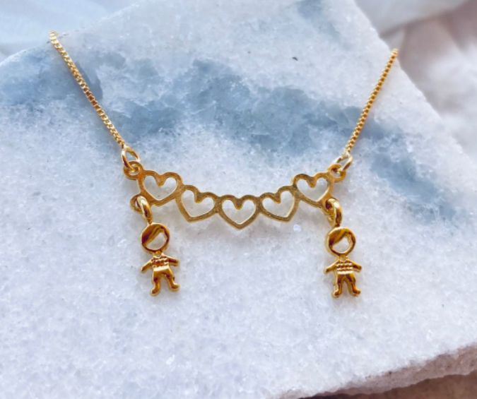 Cordão Canga Corações P 45cm Banhado a Ouro 18k