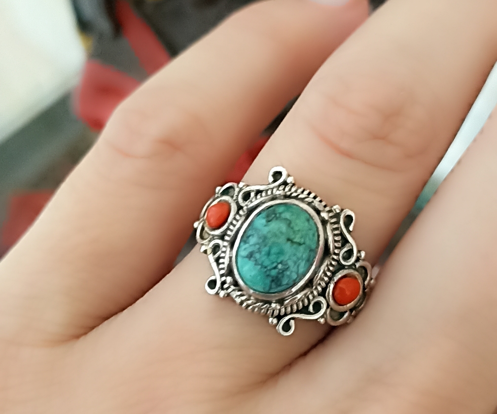 Anel Indiano Turquesa e Coral ll