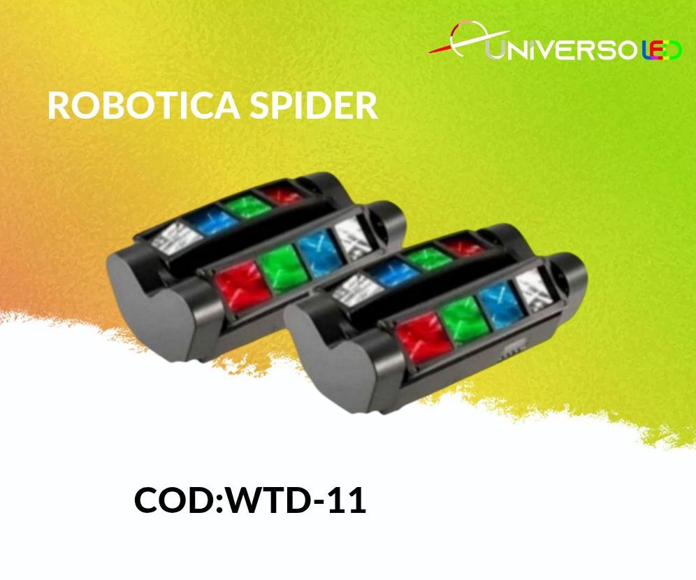 01.03. Luz Robótica Spider 8 Lentes LED RGBW (2 Barras Móviles Cuádruples) Efecto Haz Clásico