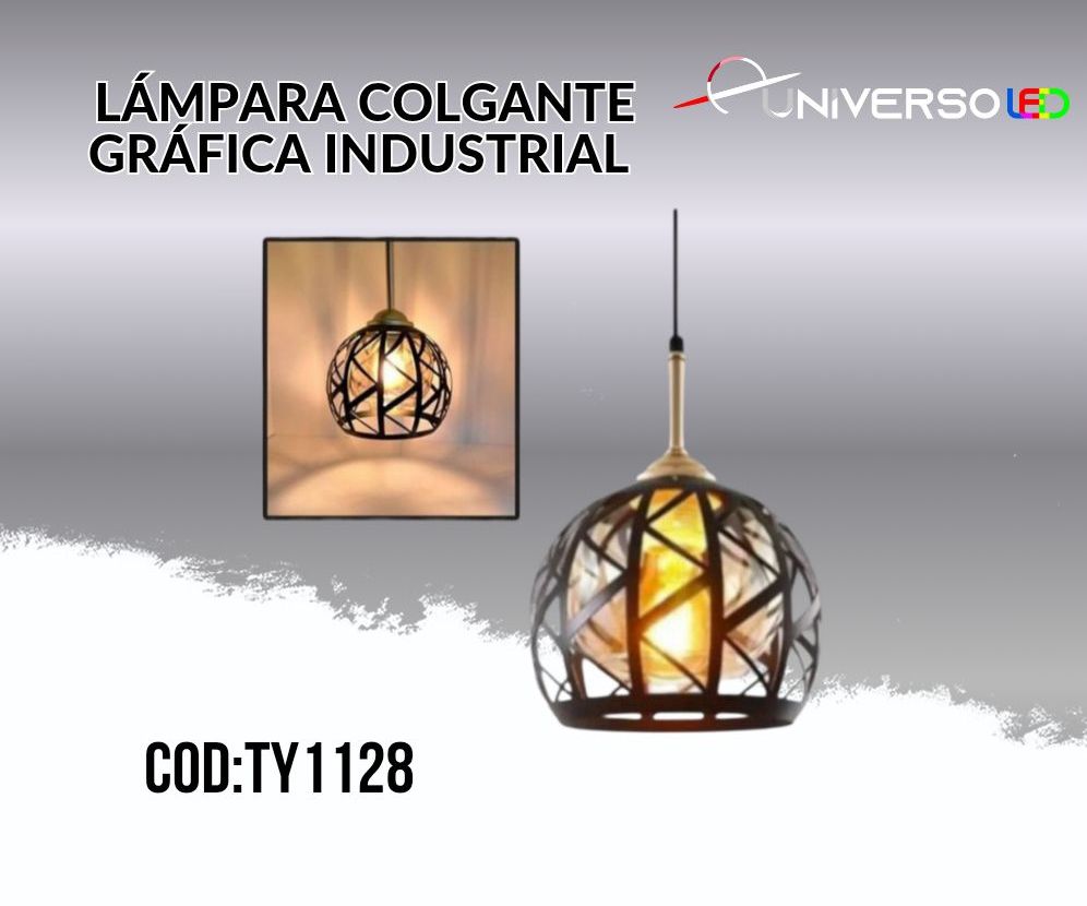 01.14 Lampara Colgante Gráfica Industrial Estilo Minimalista de Enrejado Esférico