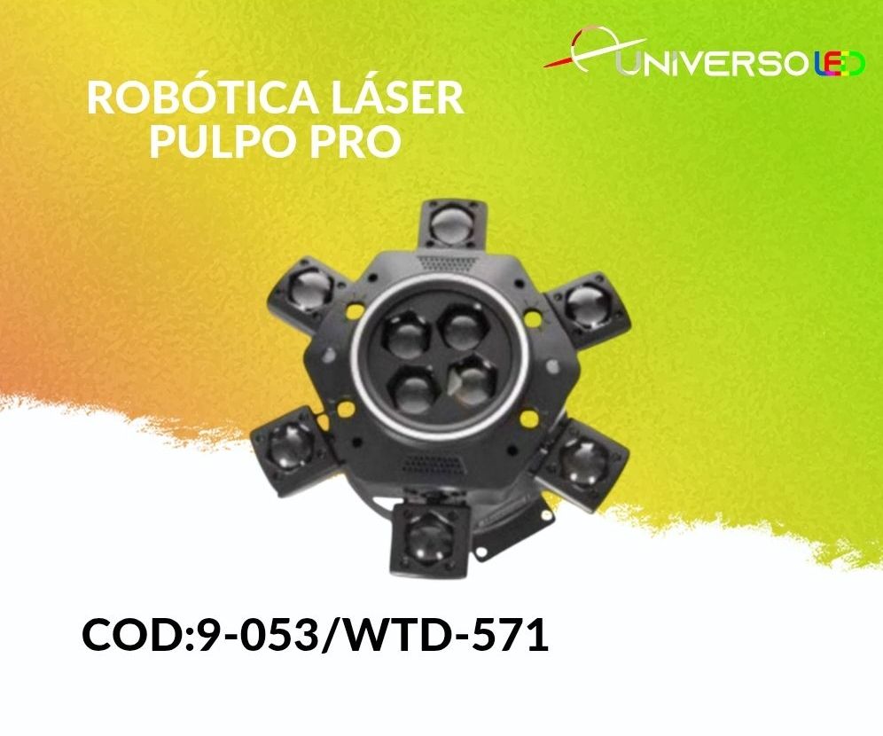 01.12. Luz Robótica Pulpo PRO 6 Brazos Centro Bee Eye 4 Lentes + Aro LED + Láser DMX