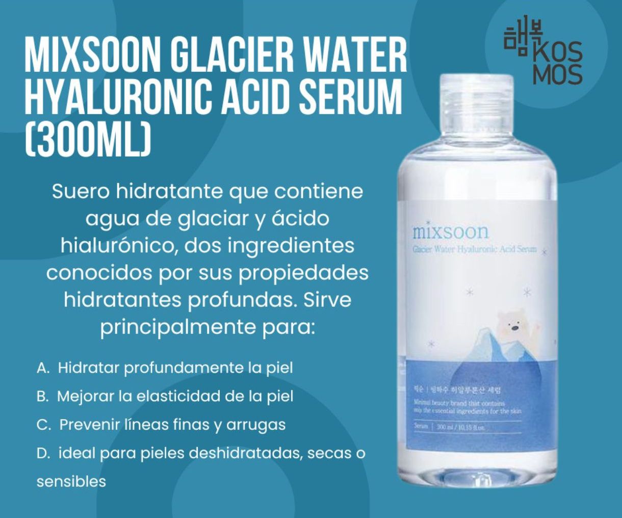 Ácido hialurónico extra grande Mixsoon Glacier Water Hyaluronic Acid Serum 300ml