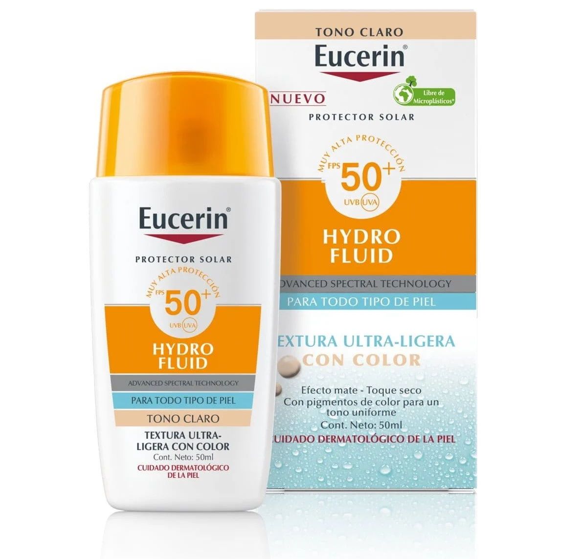 A pedido Eucerin protector con una textura fluida hydro fluid tono claro