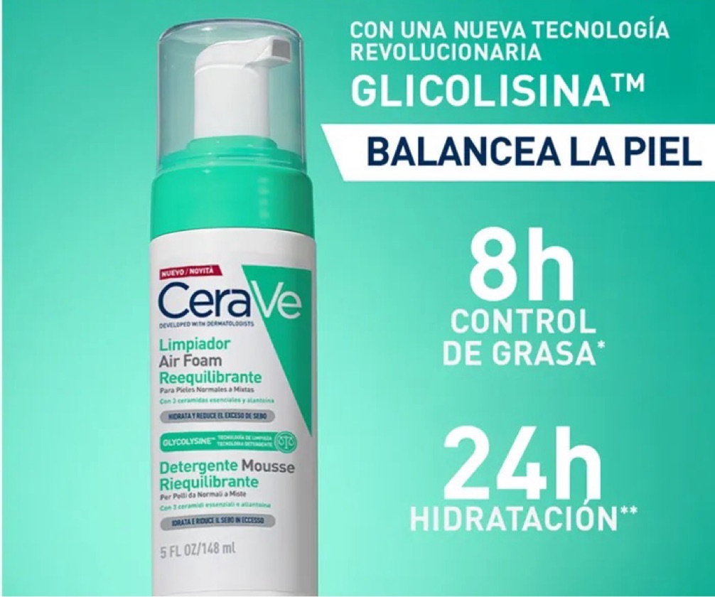 Limpiador Air Foam Reequilibrante piel mixta CERAVE espuma 148 ml