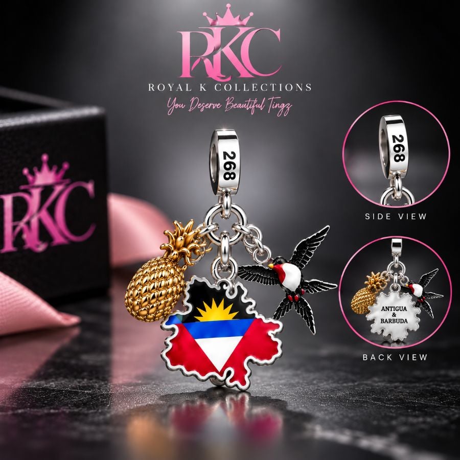 Custom Antigua & Barbuda 925 Sterling Silver Charm
