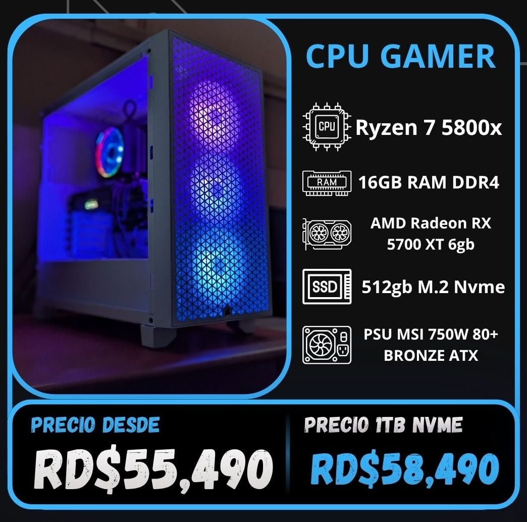 CPU Gaming Ryzen 7 5800x, 16gb RAM, 512gb Nvme, RX 5700 XT 8gb, Corsair White