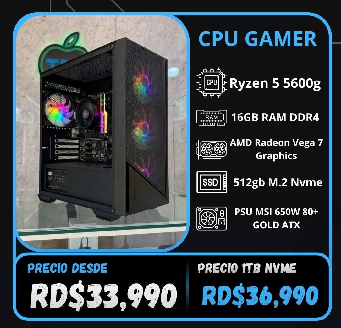 CPU Gaming Ryzen 5 5600g, 16gb RAM, 256gb SSD, M100A, Win 11 -