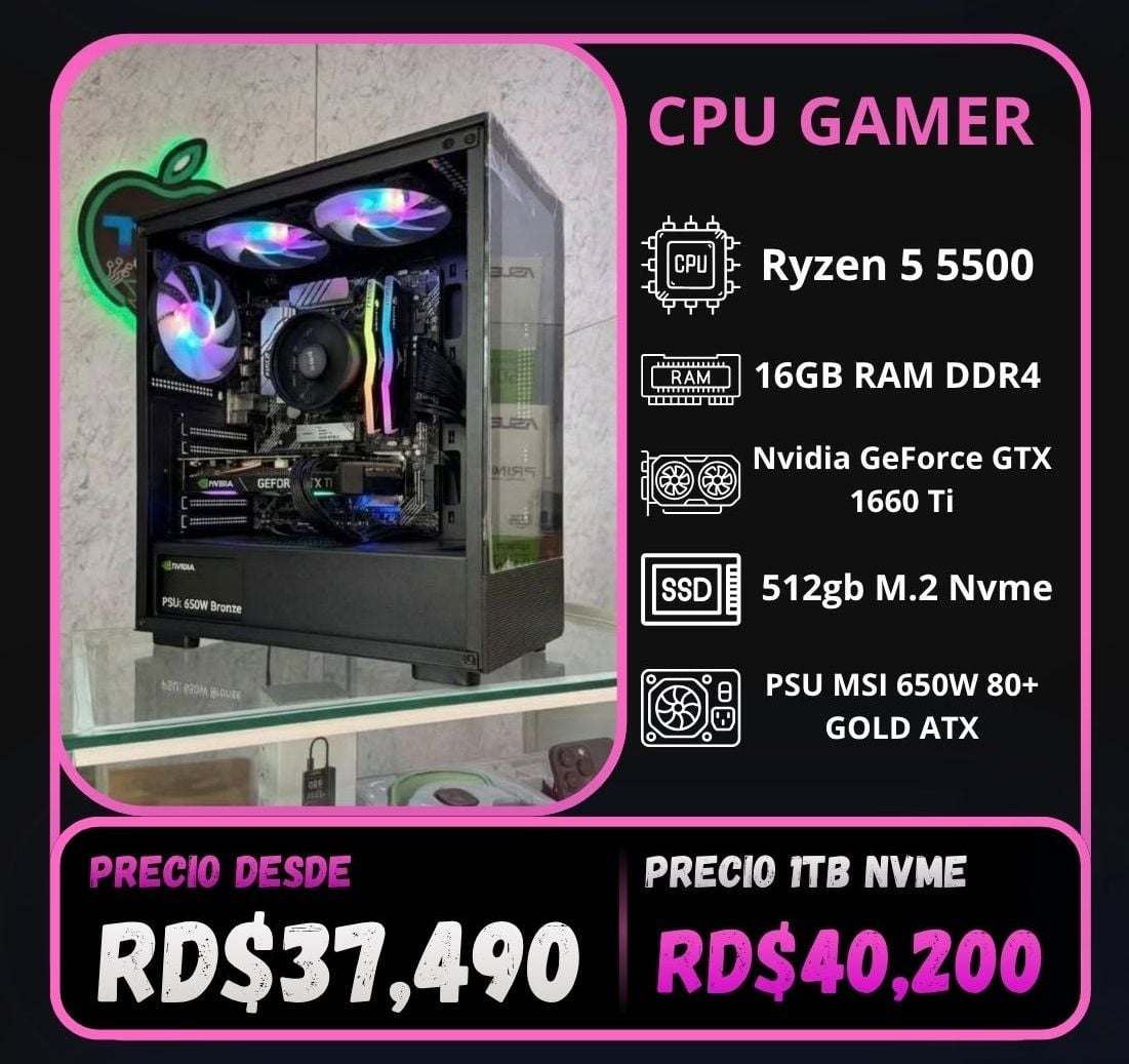 CPU Gamer Ryzen 5 5500, 16gb RAM, 512gb Nvme, GTX 1660 Super 6gb, Win 11, VCX 300