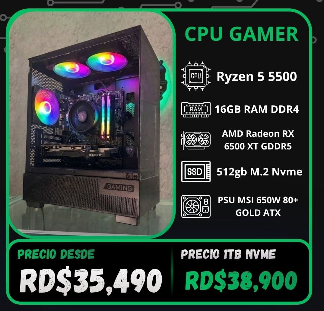 CPU Gaming Ryzen 5 5500, 16gb RAM, 512gb SSD, Radeon RX 6500 XT, MSI M110A