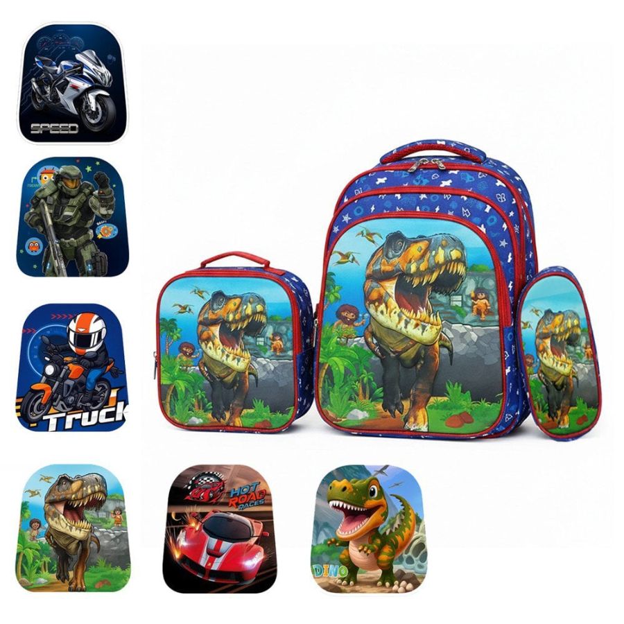 CX: 100 Kit Mochila Escolar Infantil Alto Relevo Com Lancheira E Estojo