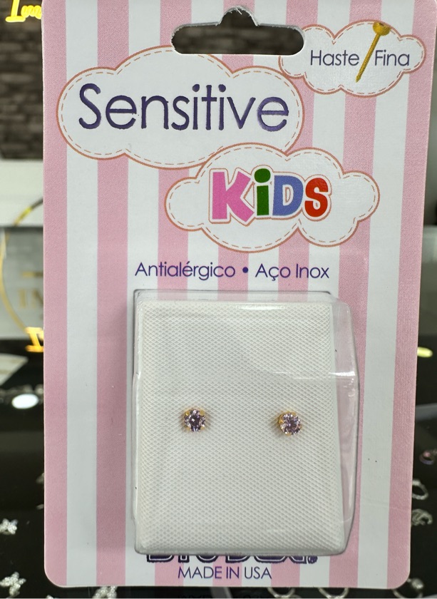 Aretes kids diamante rosa