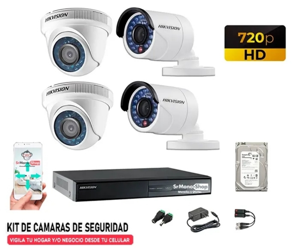 Kit 4 Camaras de seguridad HIKVISION 720P HD