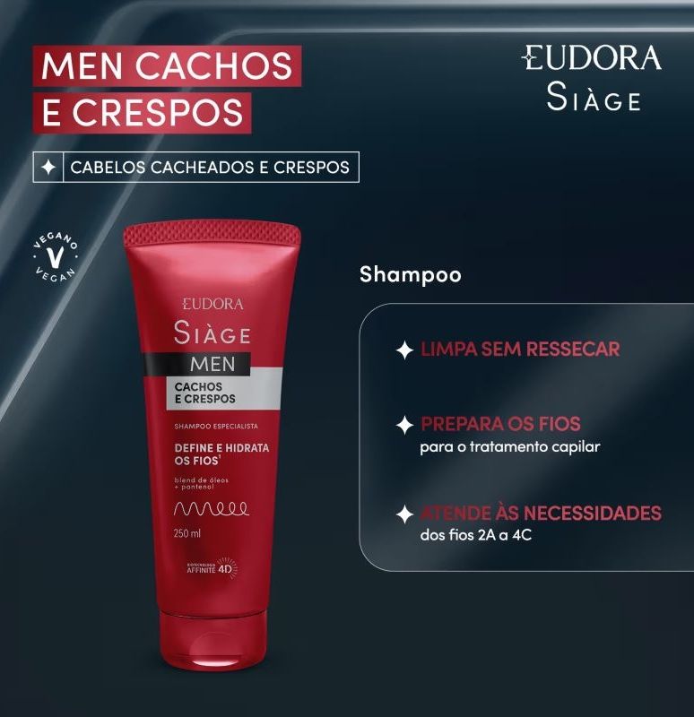 Combo Siàge Men: Condicionador Cachos e Crespos 200ml + Shampoo Cachos e Crespos 250ml