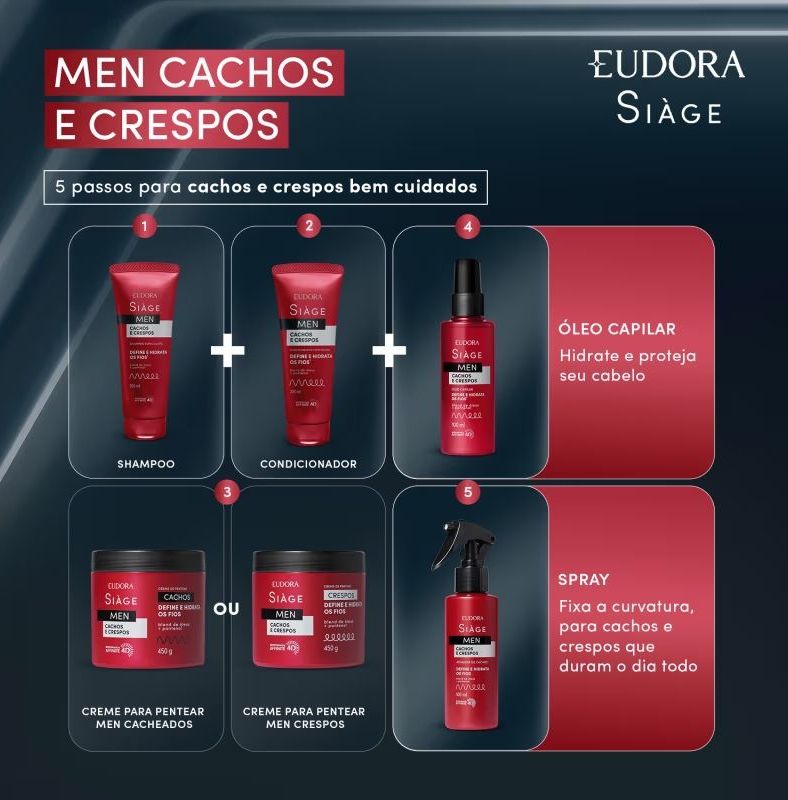 Combo Siàge Men: Condicionador Cachos e Crespos 200ml + Shampoo Cachos e Crespos 250ml