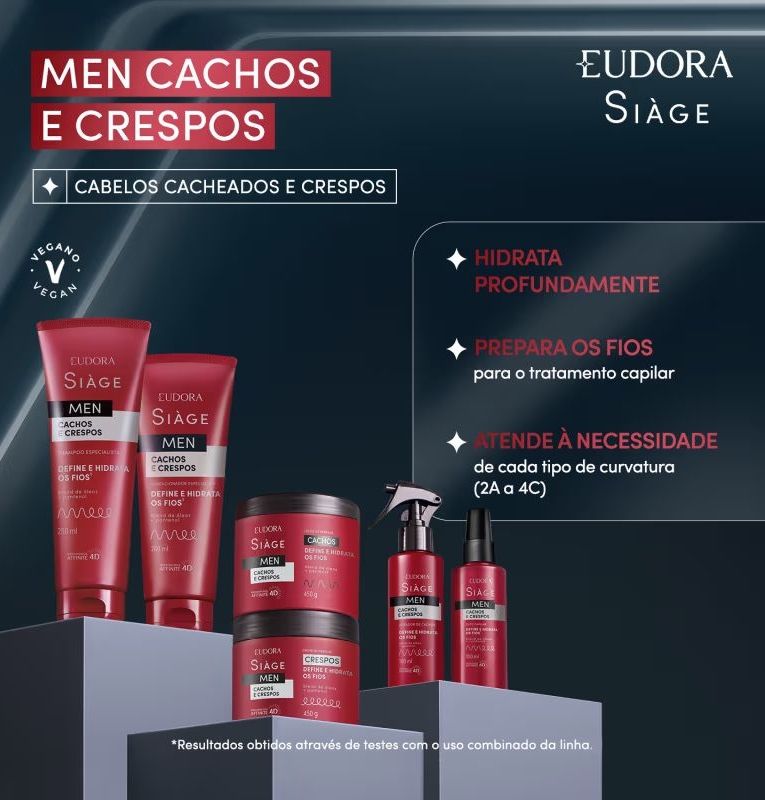Combo Siàge Men: Condicionador Cachos e Crespos 200ml + Shampoo Cachos e Crespos 250ml