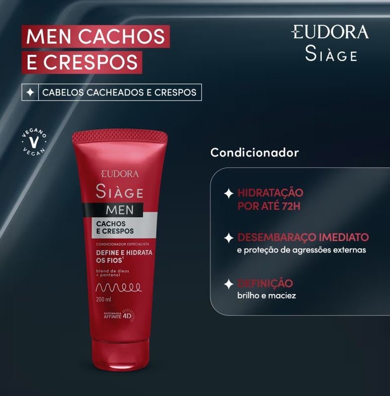 Combo Siàge Men: Condicionador Cachos e Crespos 200ml + Shampoo Cachos e Crespos 250ml