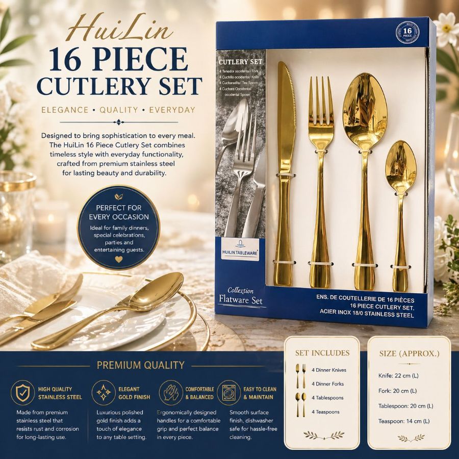 16 Pcs Golden Glow Cutlery Set.