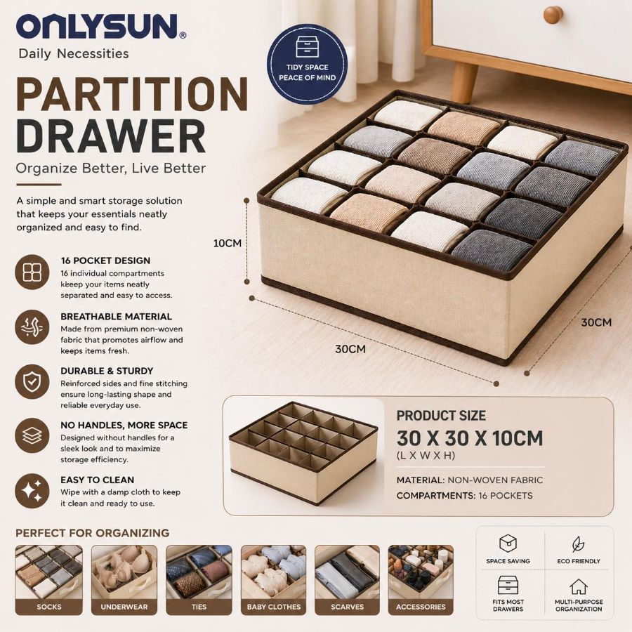 16 Pocket Partition Drawer.