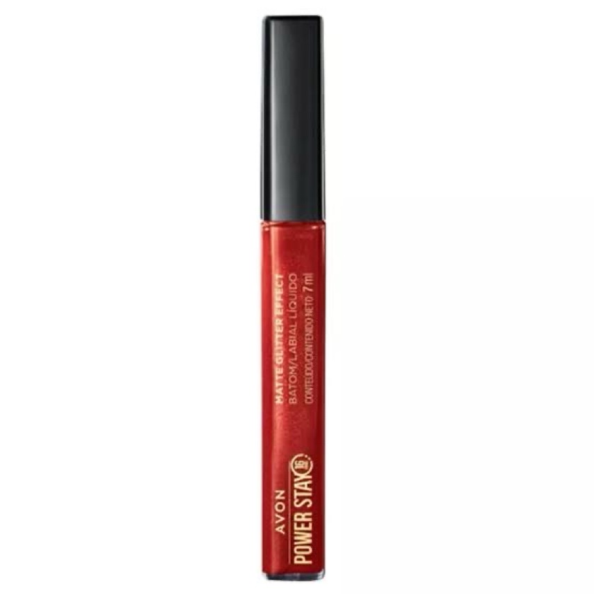 Batom Líquido Matte Glitter Effect Avon Power Stay Cereja Brilhante - 7ml