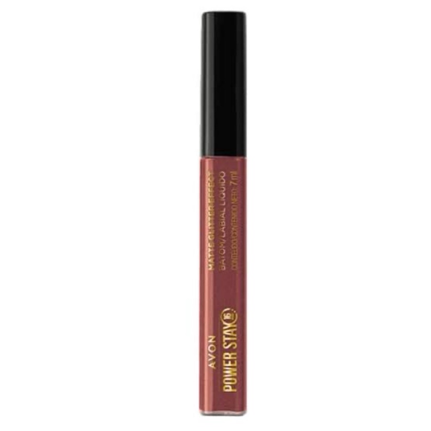 Batom Líquido Matte Glitter Effect Avon Power Stay Nude Pérola - 7ml