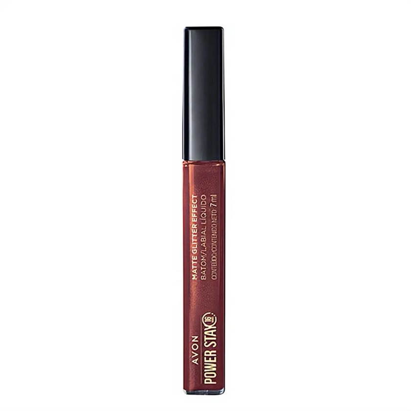 Batom Líquido Matte Glitter Effect Avon Power Stay Nude Iluminado - 7ml