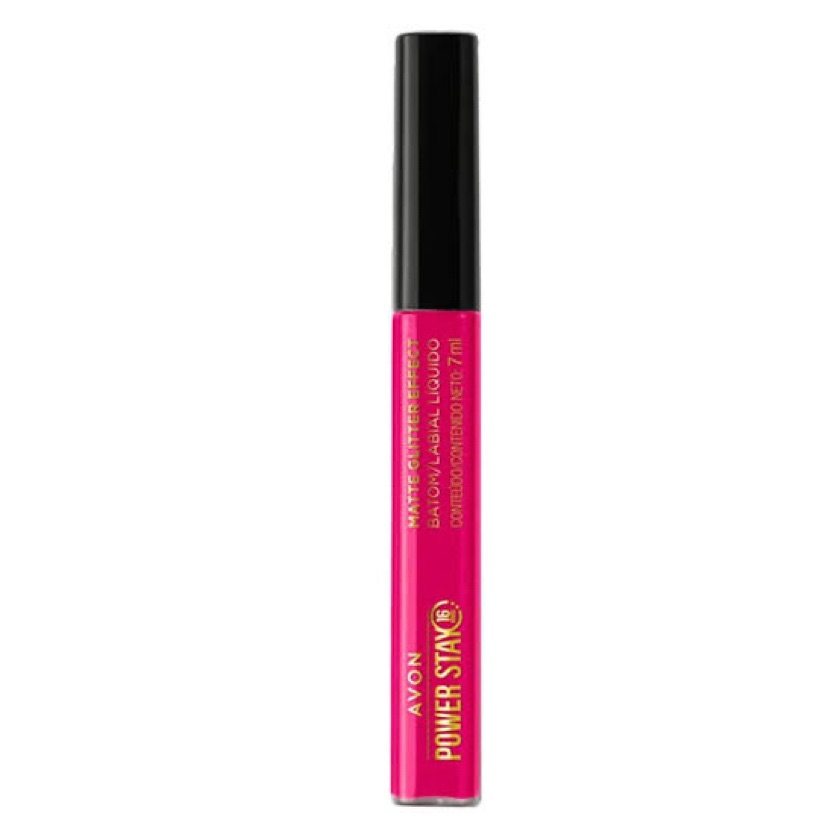 Batom Líquido Matte Glitter Effect Avon Power Stay Magenta Reluzente 18h - 7 ml