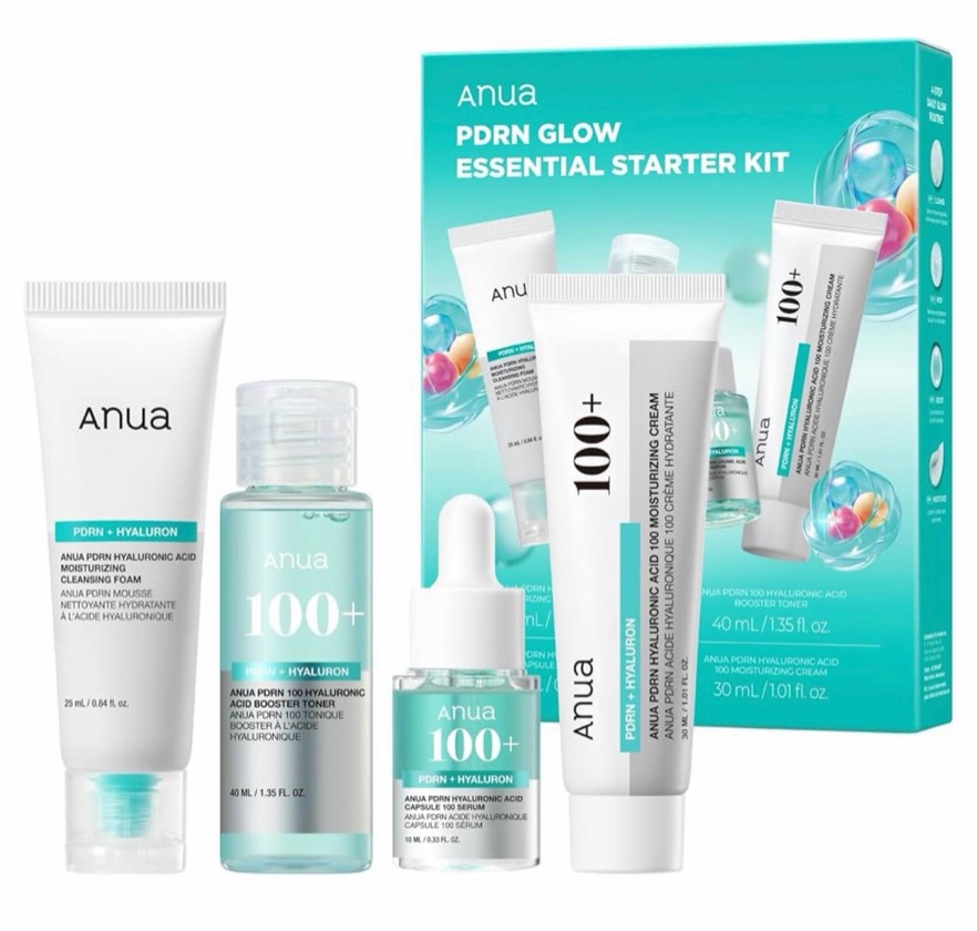 Anua PDRN Glow Essential Starter Kit — Kit de Skincare 4 Peças
