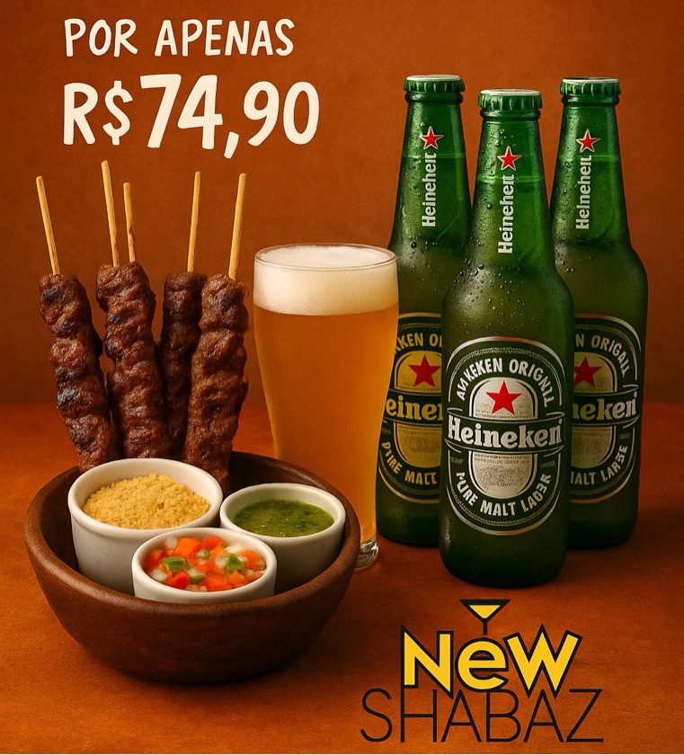 Combo 4 espetinhos de carne + 3 Heineken 600 ml