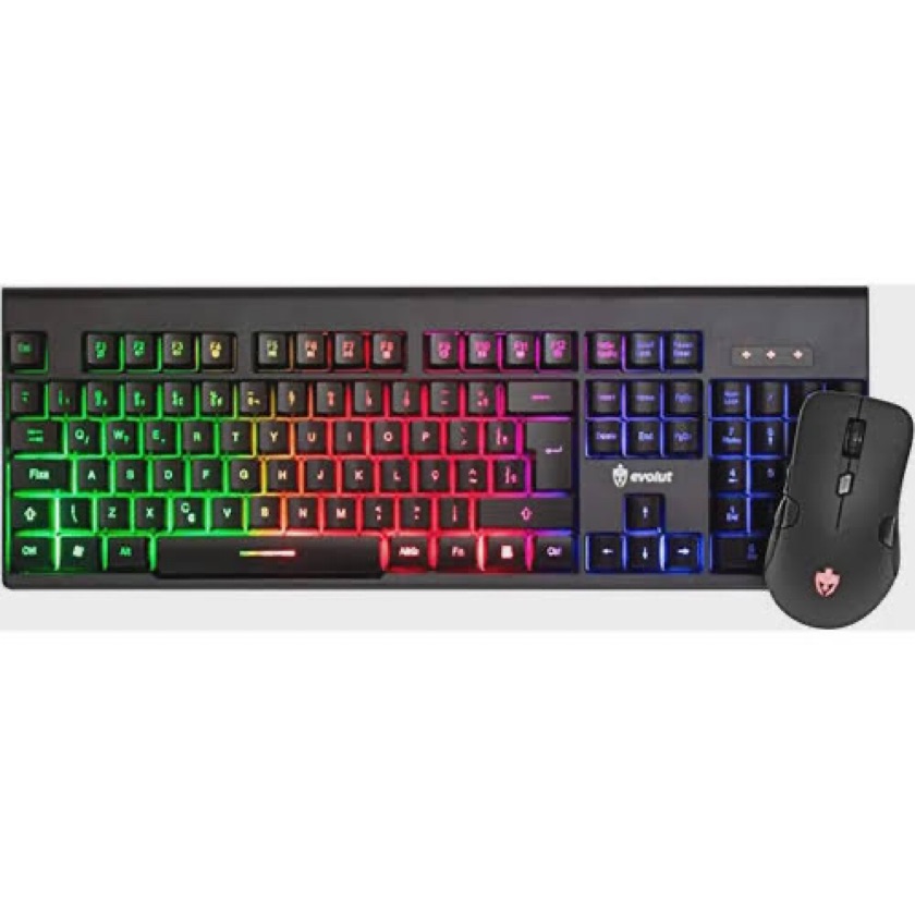 Combo Teclado Mouse Gamer Sem Fio Wireless LED RGB 1600dpi Bateria Recarregável Evolut EG-52