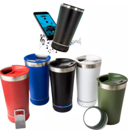 Copo Térmico Musical Com Caixa De Som Bluetooth 420ml