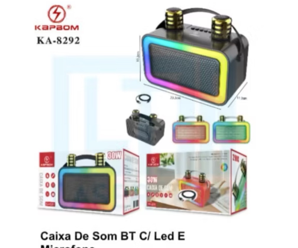 Caixa de Som Bluetooth 30W 2 Microfones sem Fio KA-8292