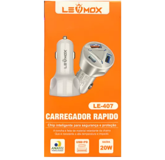 Carregador Veicular de Celular 3 Entradas Turbo 2usb+1 Tipo C Pd Lehmox LE-407