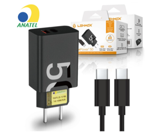 Carregador Celular Turbo 50w Type-c + Usb Com Cabo 1 Metro Lehmox - LE-491 A+C
