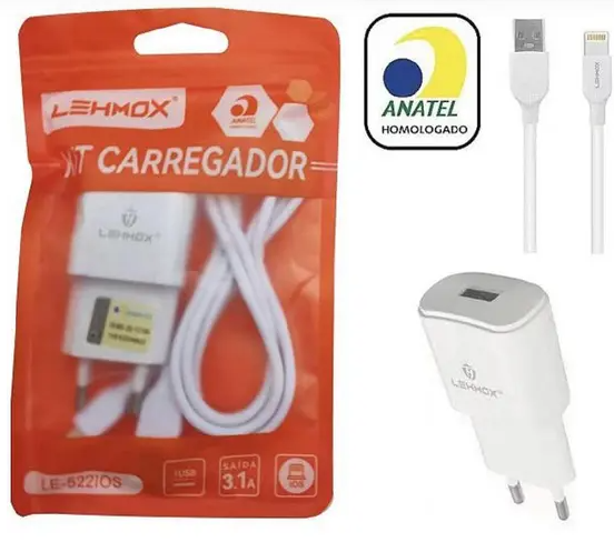 Carregador Celular IOS 3.1A Usb + Cabo Lightning Lehmox - LE-522IOS