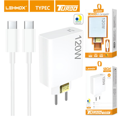 Carregador Celular Turbo 120w Tipo C Usba + Usb-c Lehmox LE-626PD