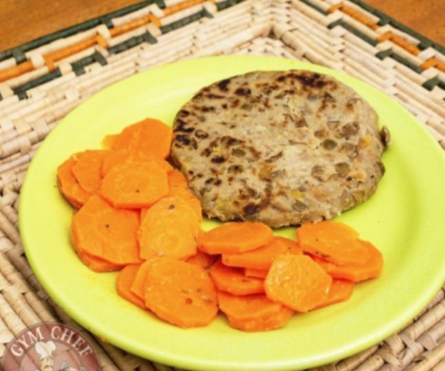 Marmita de hambúrguer vegano de lentilha