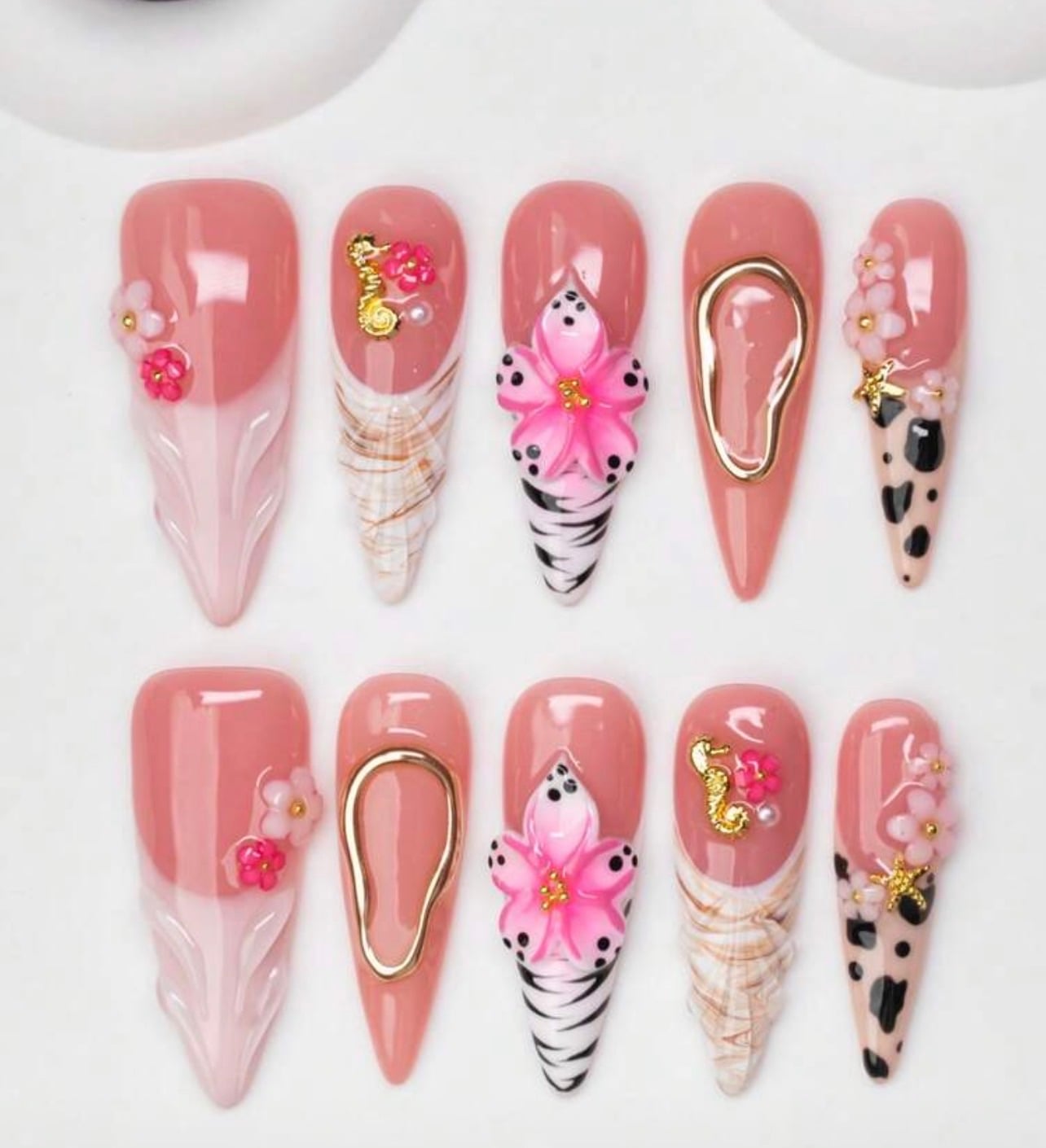 3D Handmade Floral and Animal Print Press On Nails