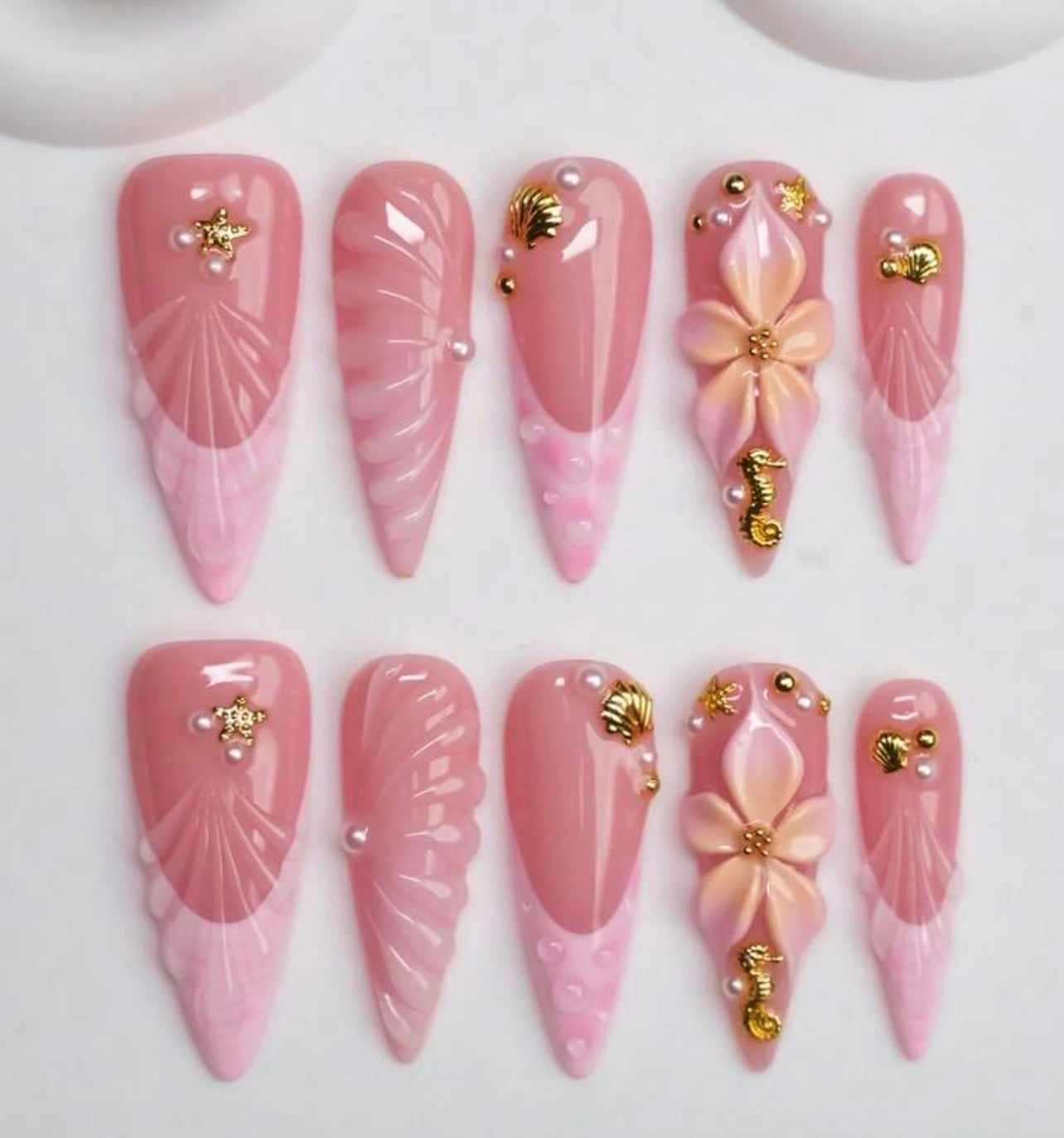 3D Handmade Floral Pink Press On Nails