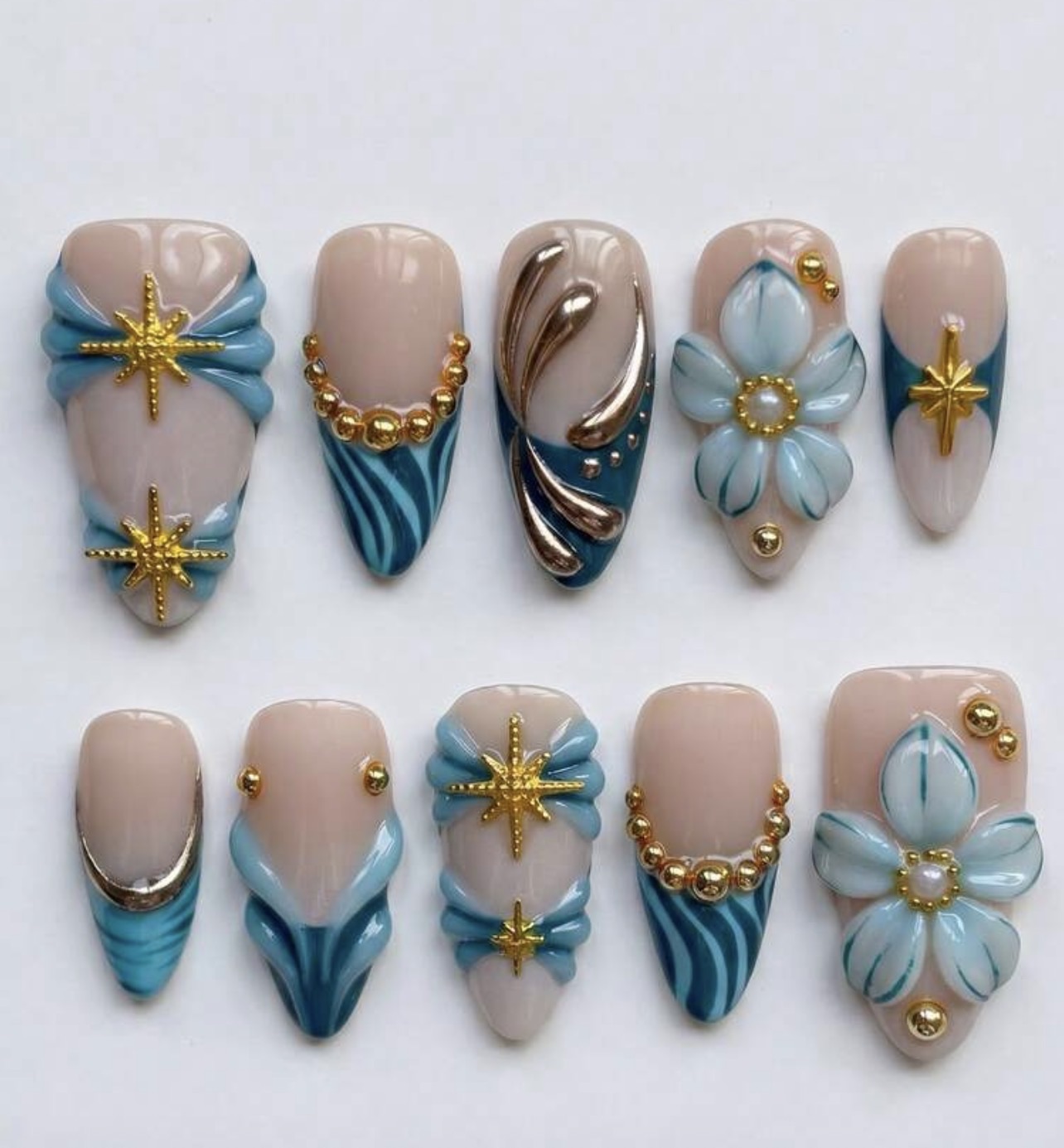 3D Handmade Luxury Ocean Themed Press On Nails